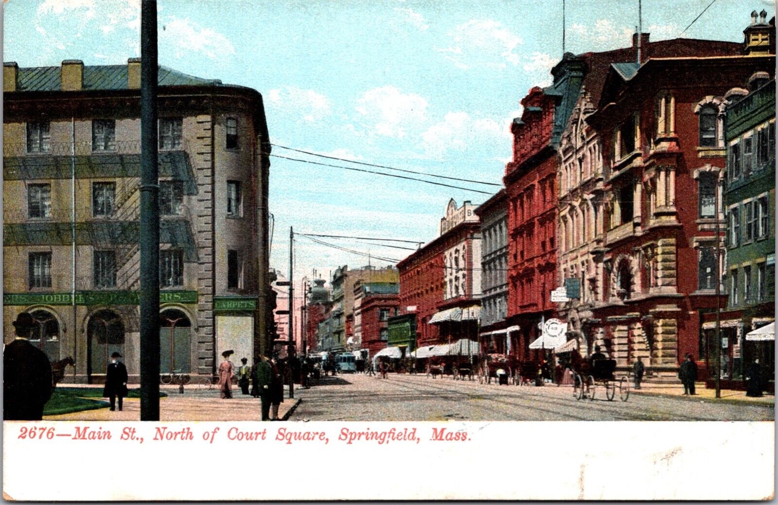 Postcard Main Street, North of Court Square in Springfield, Massachusetts