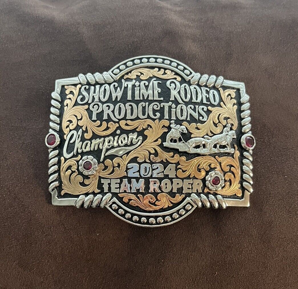 Trophy Rodeo Champion Belt Buckle Team Roper Roping Header Heeler