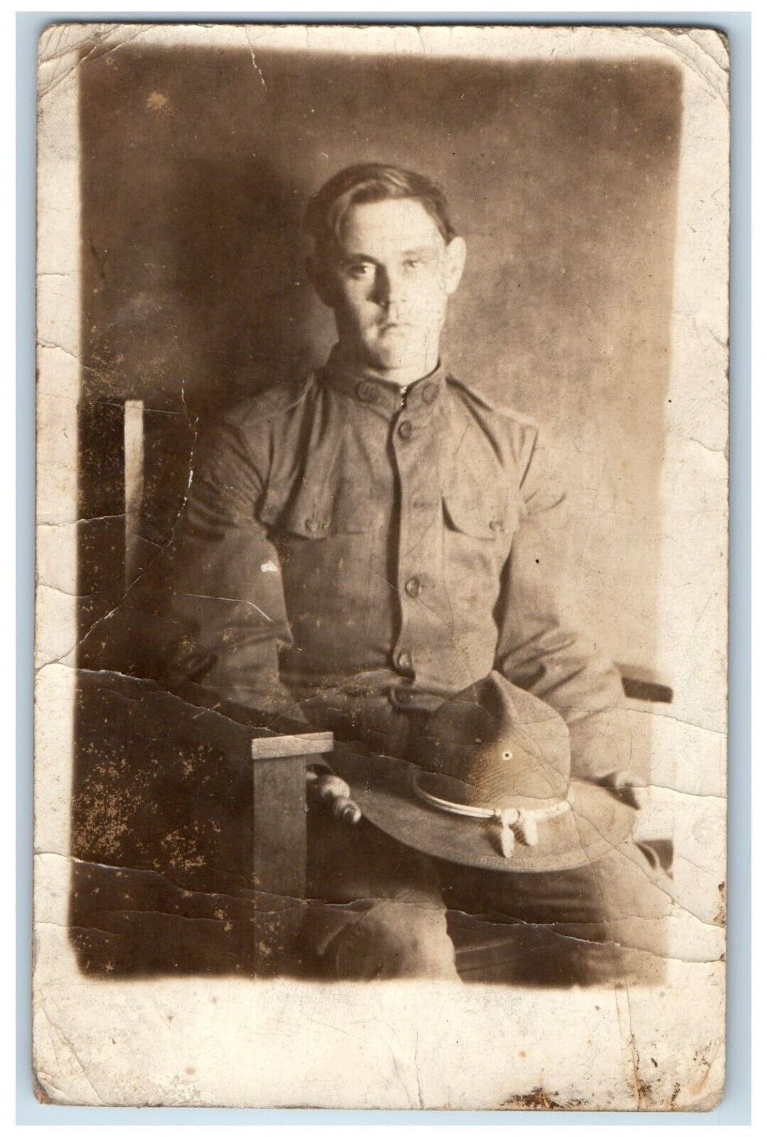 c1918 Candid WWI Uniform US Soldier Military John Noland RPPC Photo Postcard