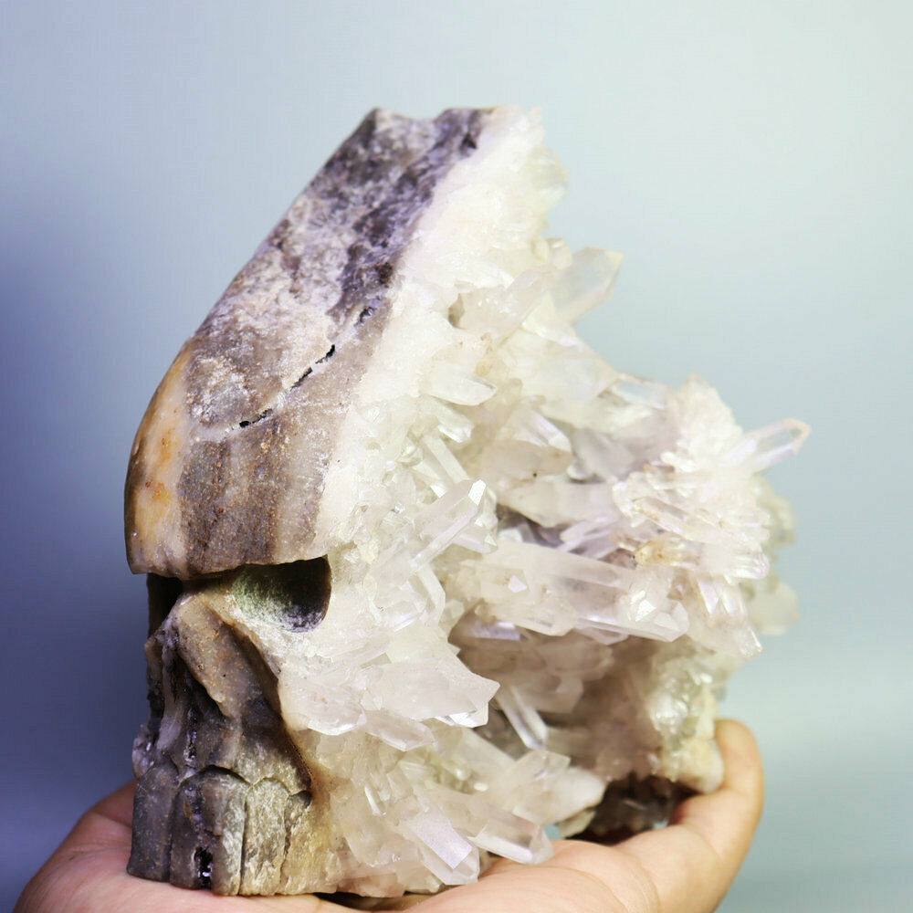 2.74lb Natural White Crystal Cluster Point Quartz Gemstone Carved Skull Healing