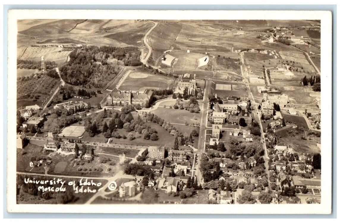 c1940\'s University Of Idaho Stadium Aerial View Moscow ID RPPC Photo Postcard