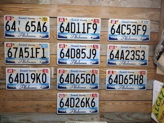 Alabama Lot of 10 Expired 2012 good condition Sweet Home License plates 64 65A6