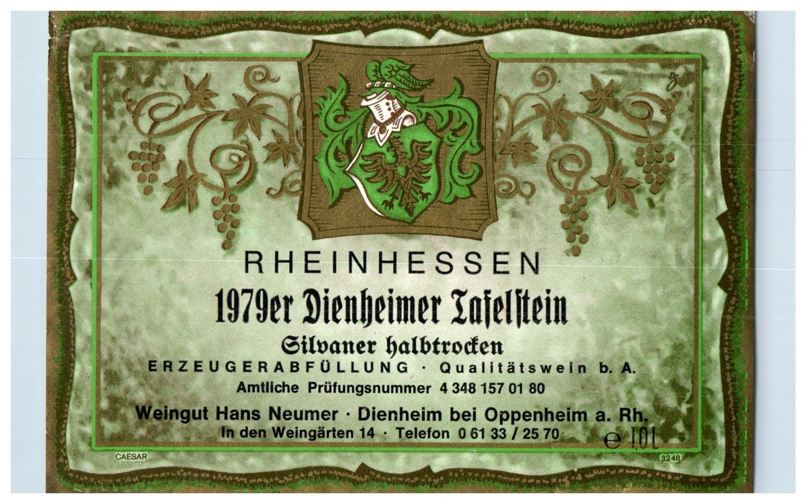 1970\'s-80\'s Rheinhessen Dienheimer German Wine Label Original S20E