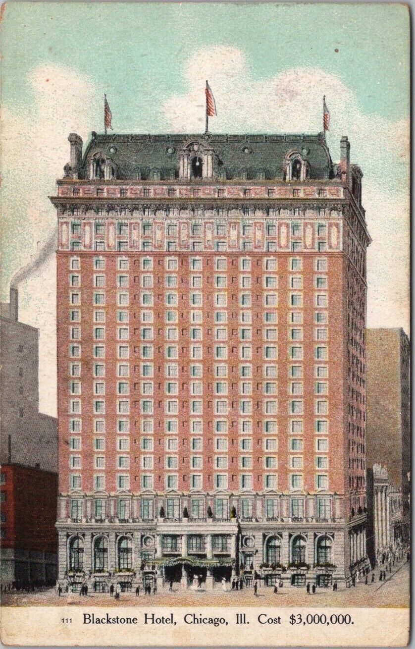 c1910s CHICAGO, Illinois Postcard BLACKSTONE HOTEL Building / Street View Unused