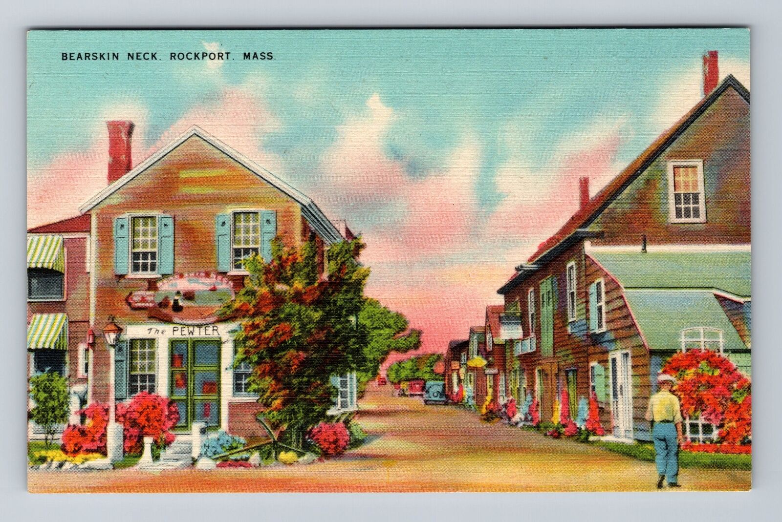 Rockport MA-Massachusetts, Scenic View Bearskin Neck, Antique Vintage Postcard
