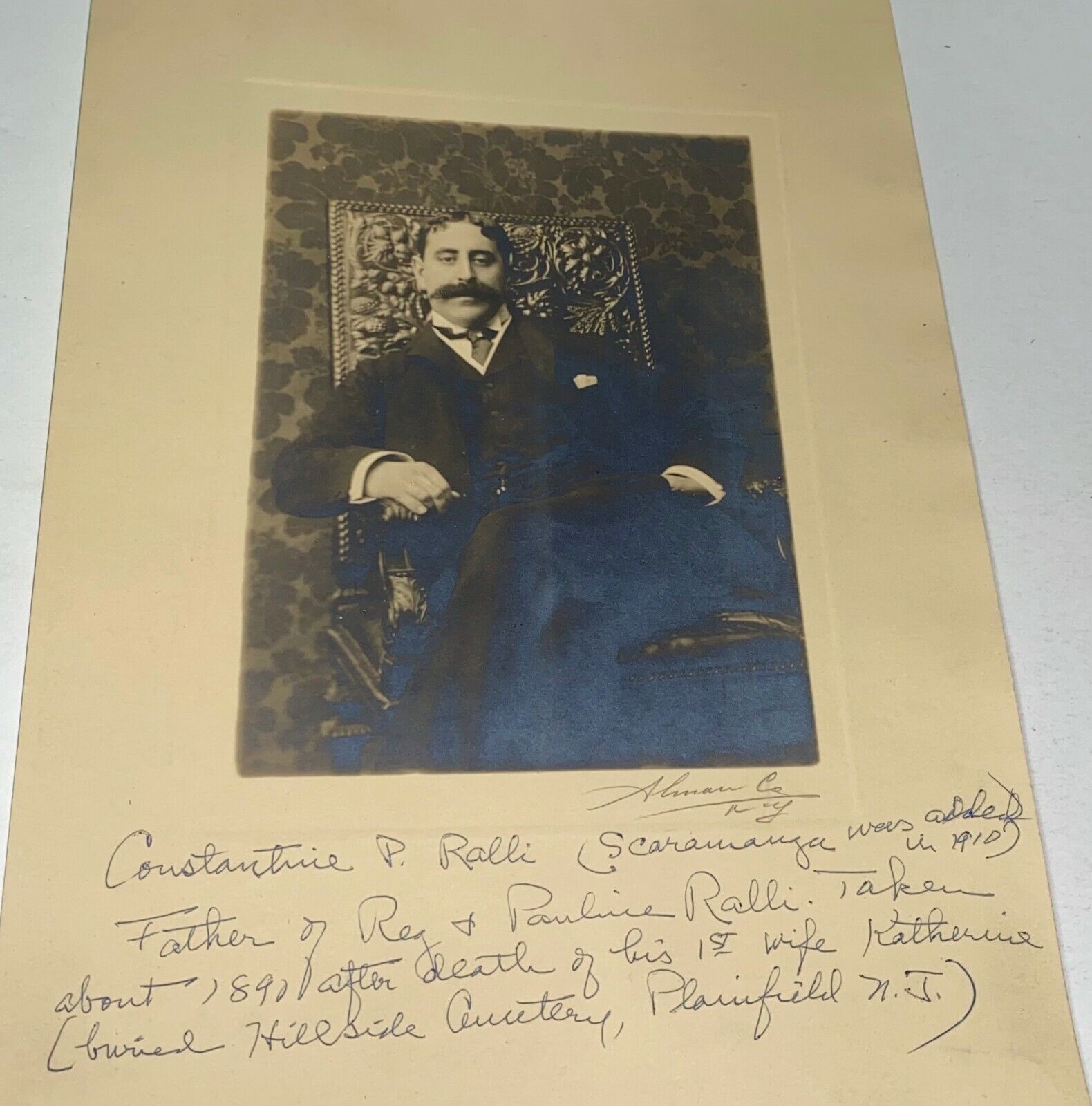 Rare Antique British American Banker Constantine P. Ralli, New Jersey Photo 1910