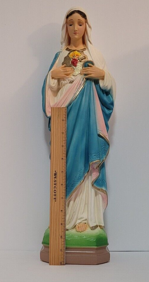 Catholic Immaculate Heart of Mary Statue, 20 Inches Vintage Chalkware Statuary