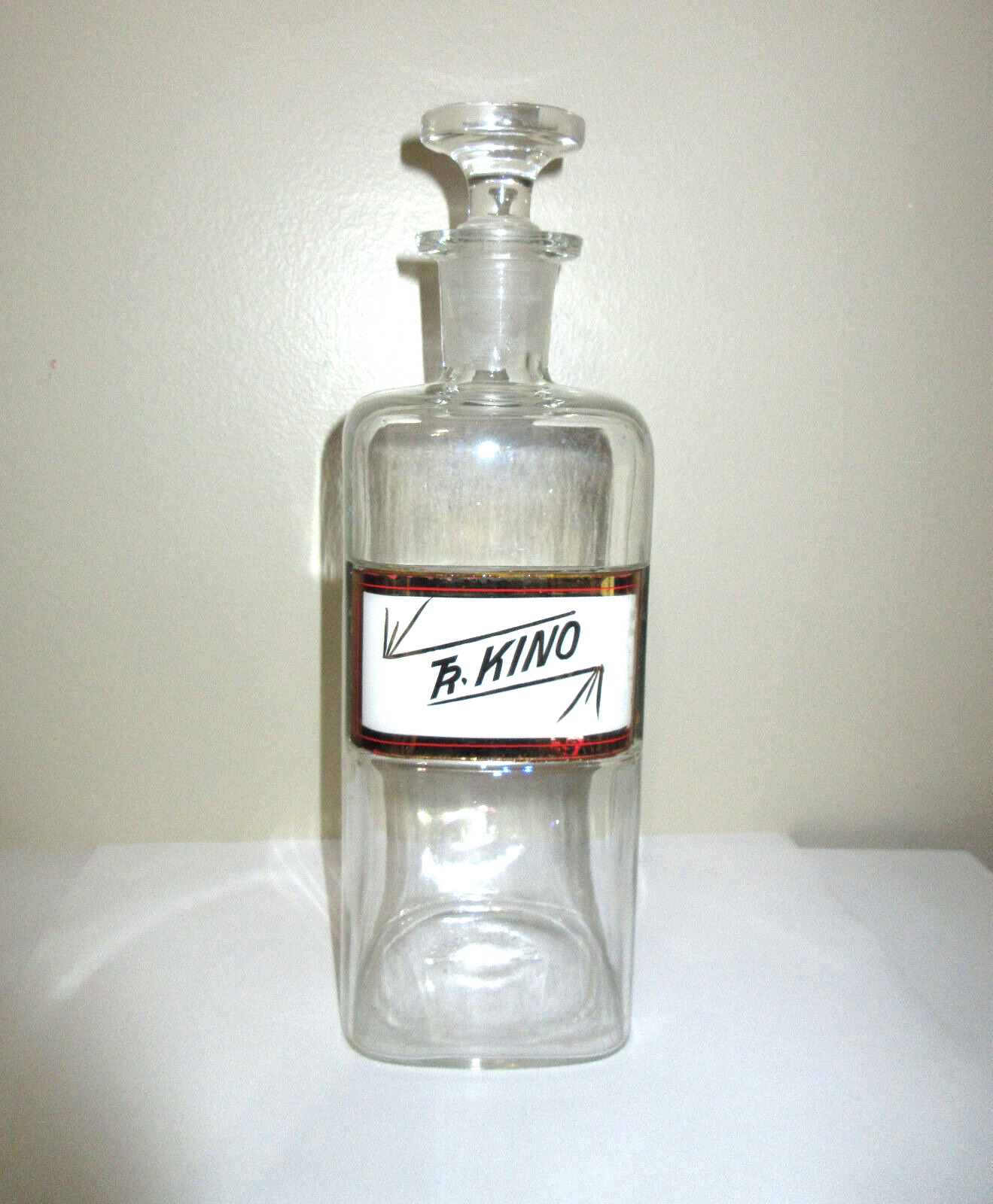 Antique Apothecary Pharmacy Jar Bottle Under Glass Label TR KINO 10.25\