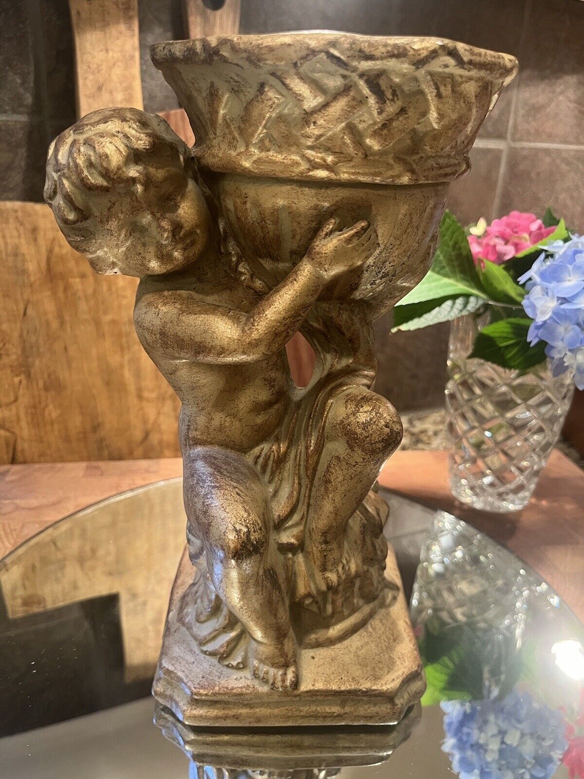 Vintage Gold Cherub Ivy Planter Statue