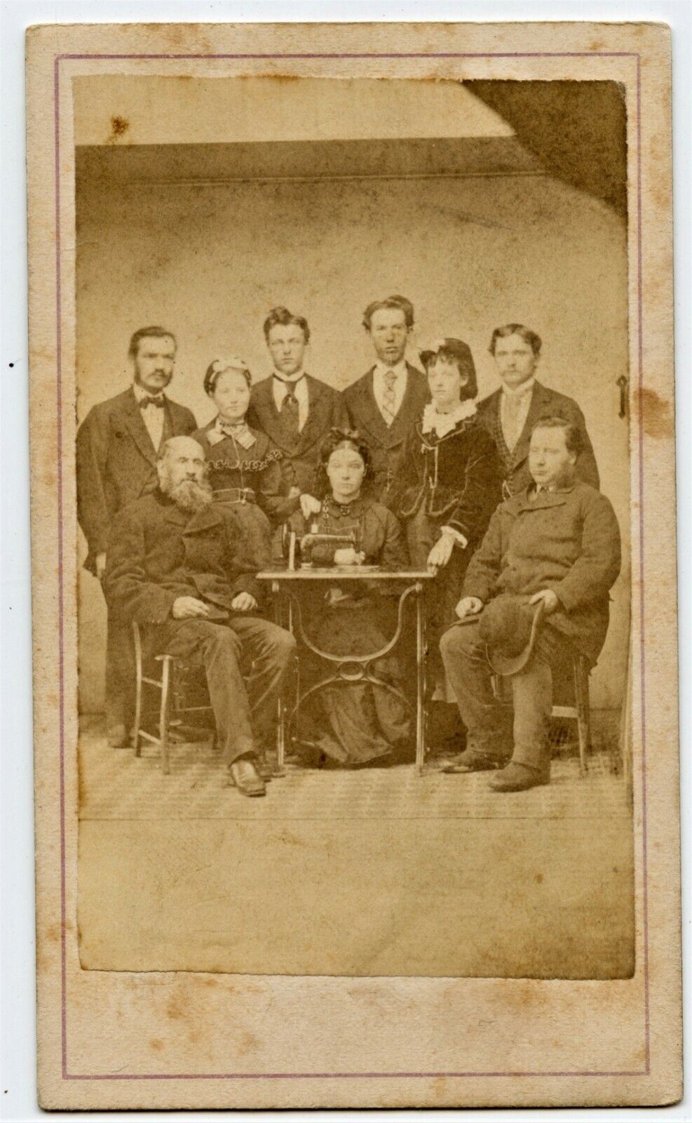 Family with Sewing Machine, Suspension Bridge, N.Y. Vintage Original CDV Photo