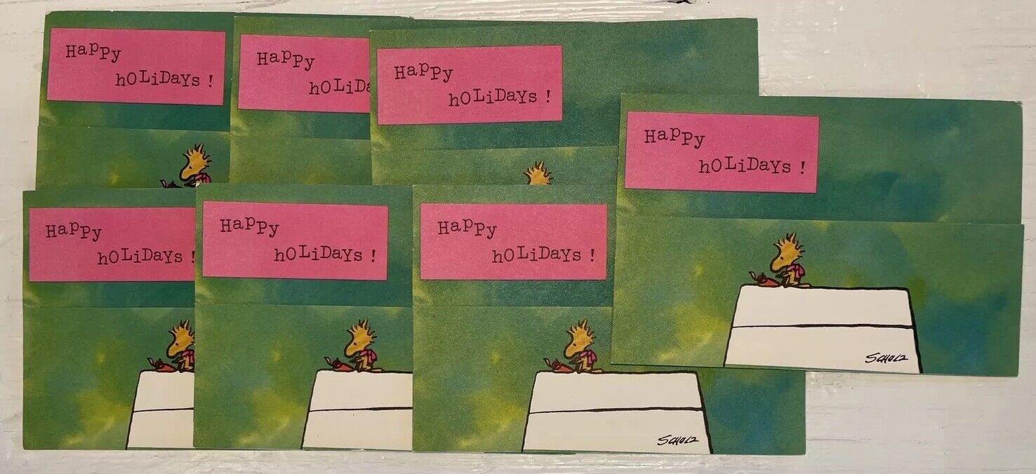 7 Vtg 1965 Hallmark Peanuts Woodstock Happy Holidays Christmas Cards~ No Writing