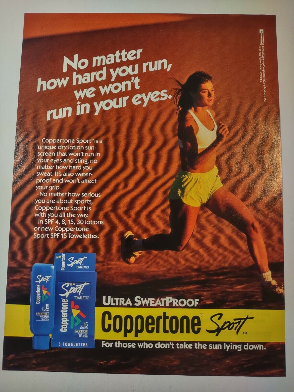 Coppertone Sport Ultra SweatProof Vintage 1990s Print Ad