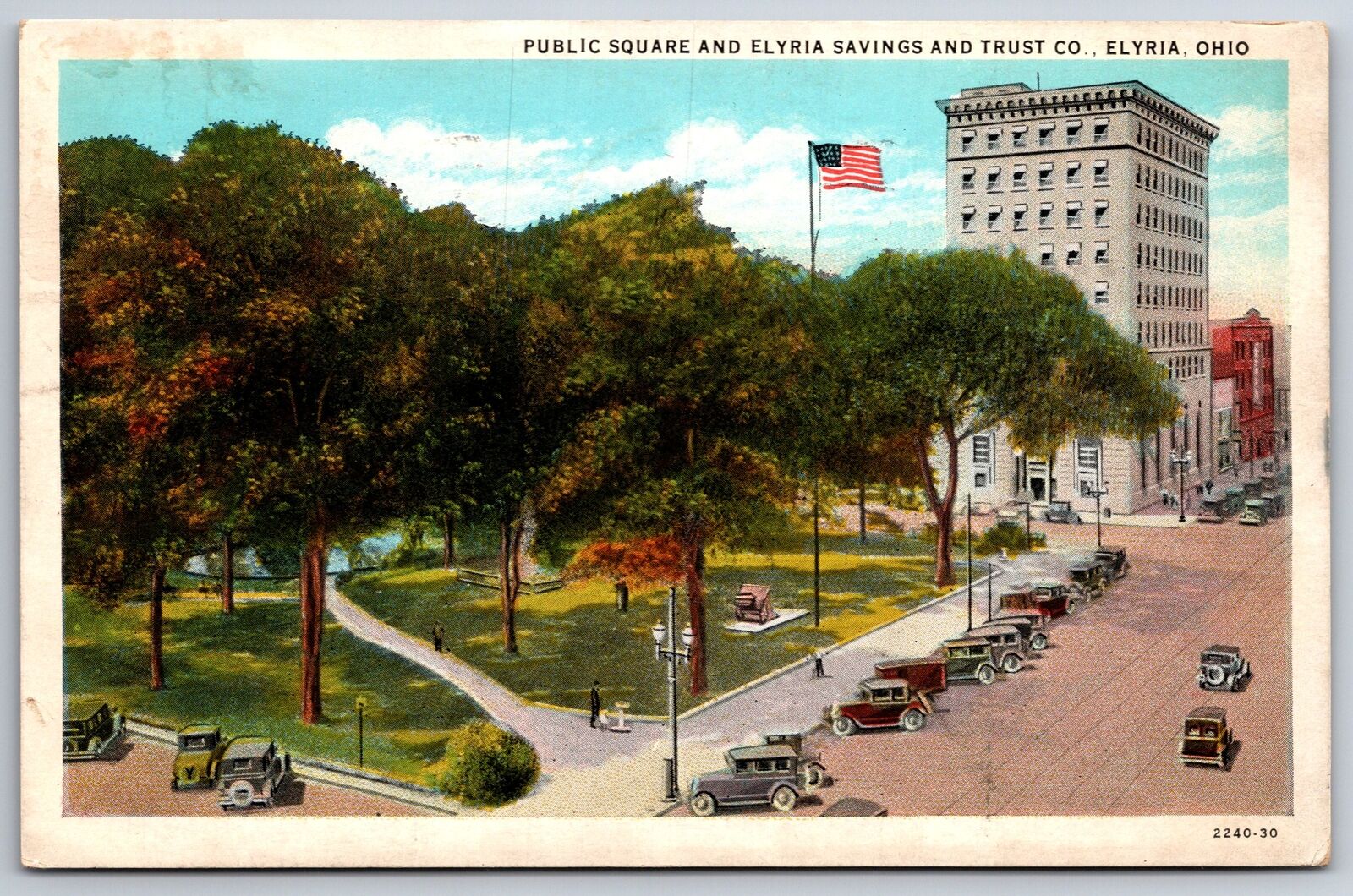 Elyria Ohio~Downtown Public Square~City Savings & Trust~1920s Postcard