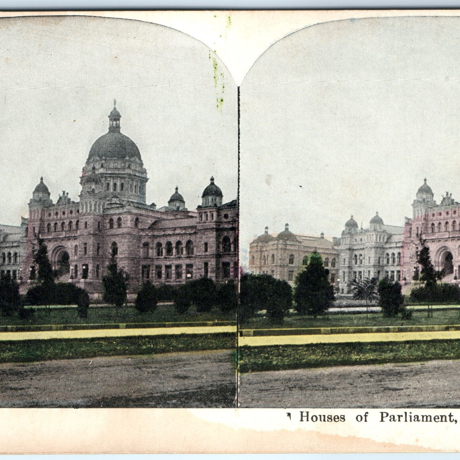 c1900s Victoria, British Columbia Stereo Card House of Parliament Lith Photo V11