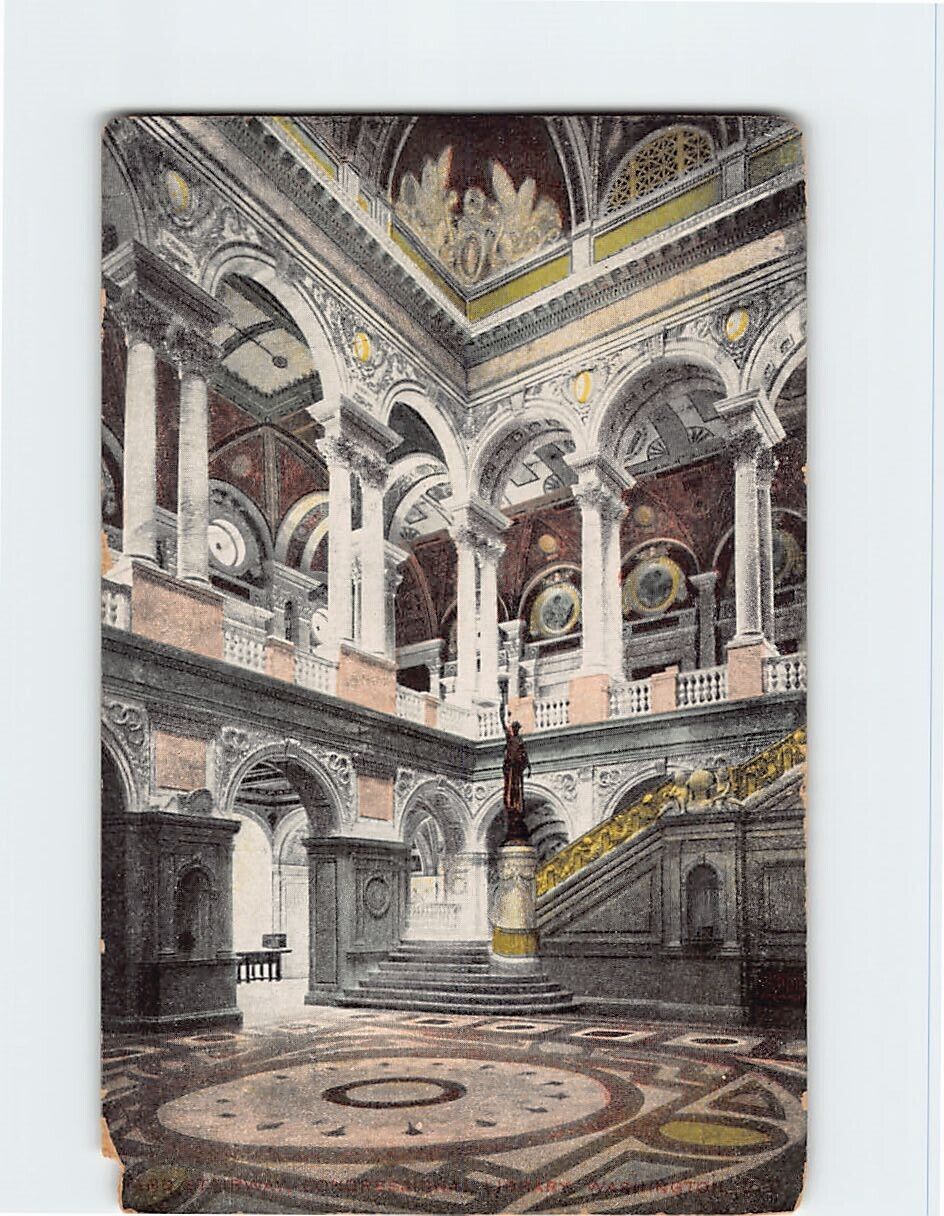 Postcard Grand Stairway Congressional Library Washington DC