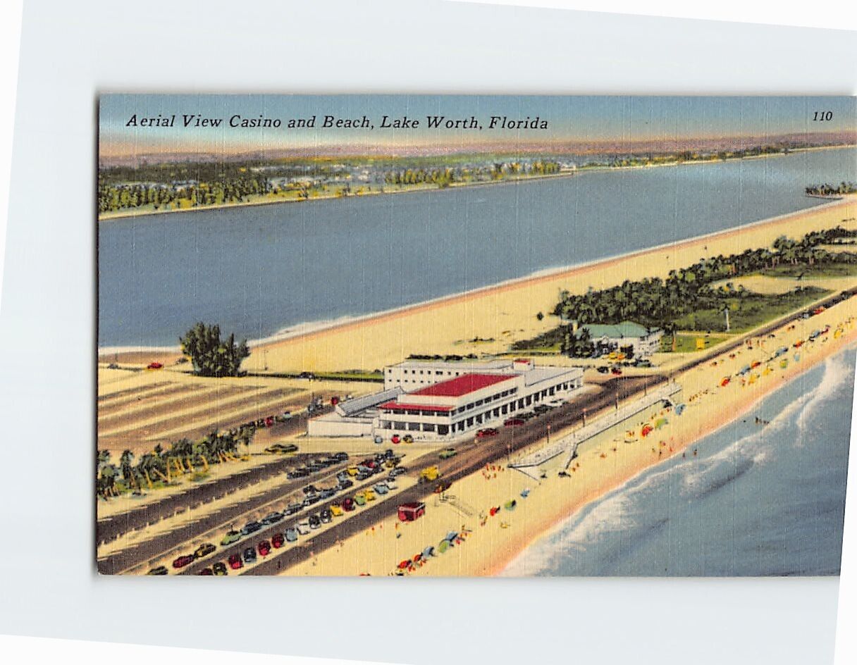 Postcard Aerial View Casino & Beach Lake Worth Florida USA