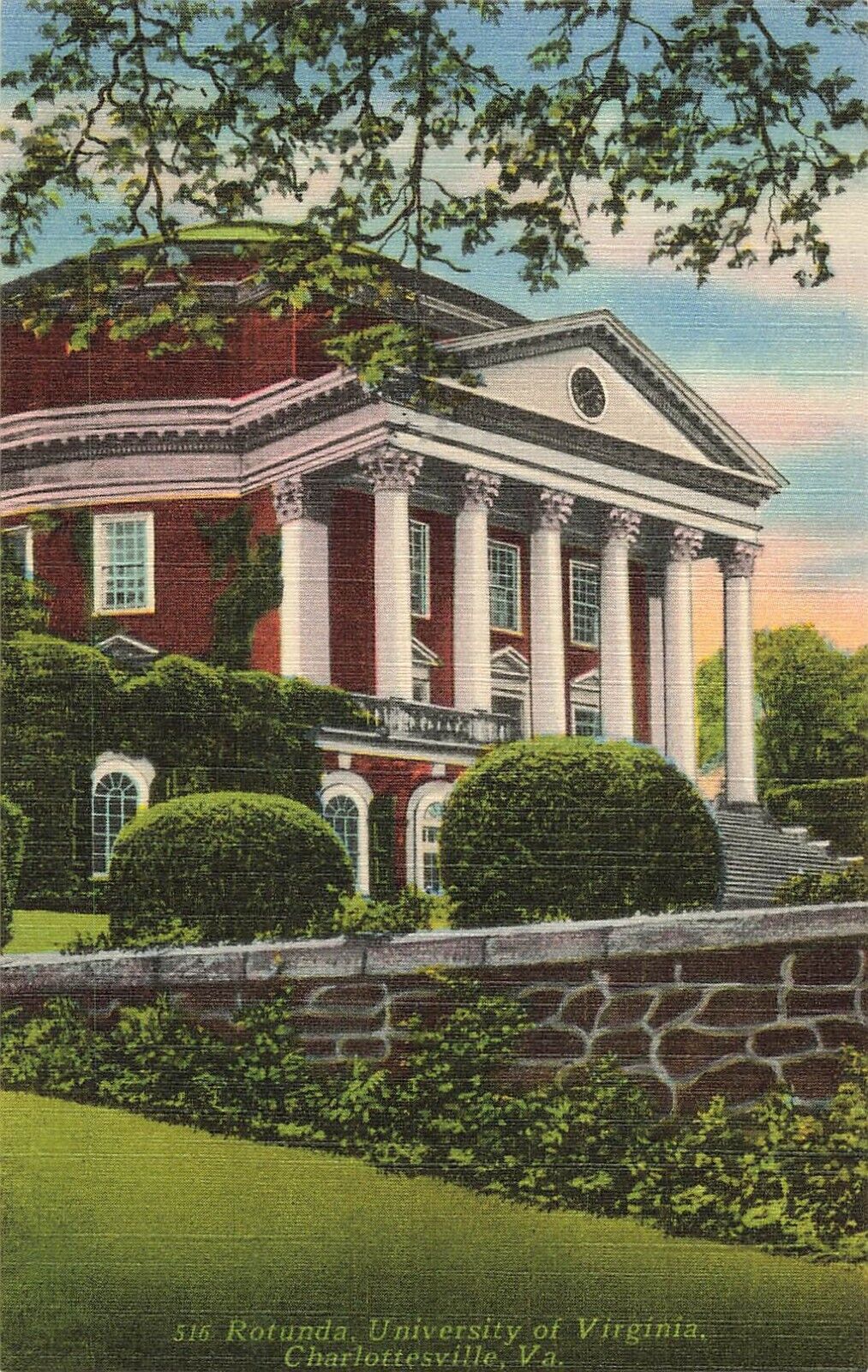 Postcard Rotunda University of Virginia Charlottesville VA Linen Vintage c1940s