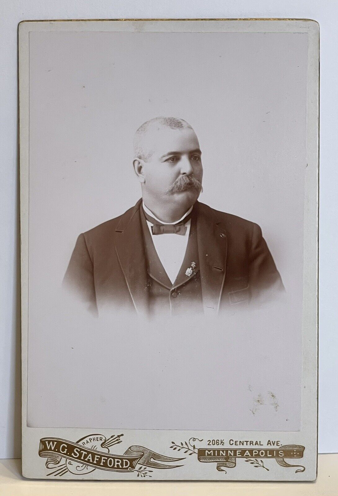 Antique Victorian Cabinet Card Photo Man With Mustache Minneapolis, Minnesota