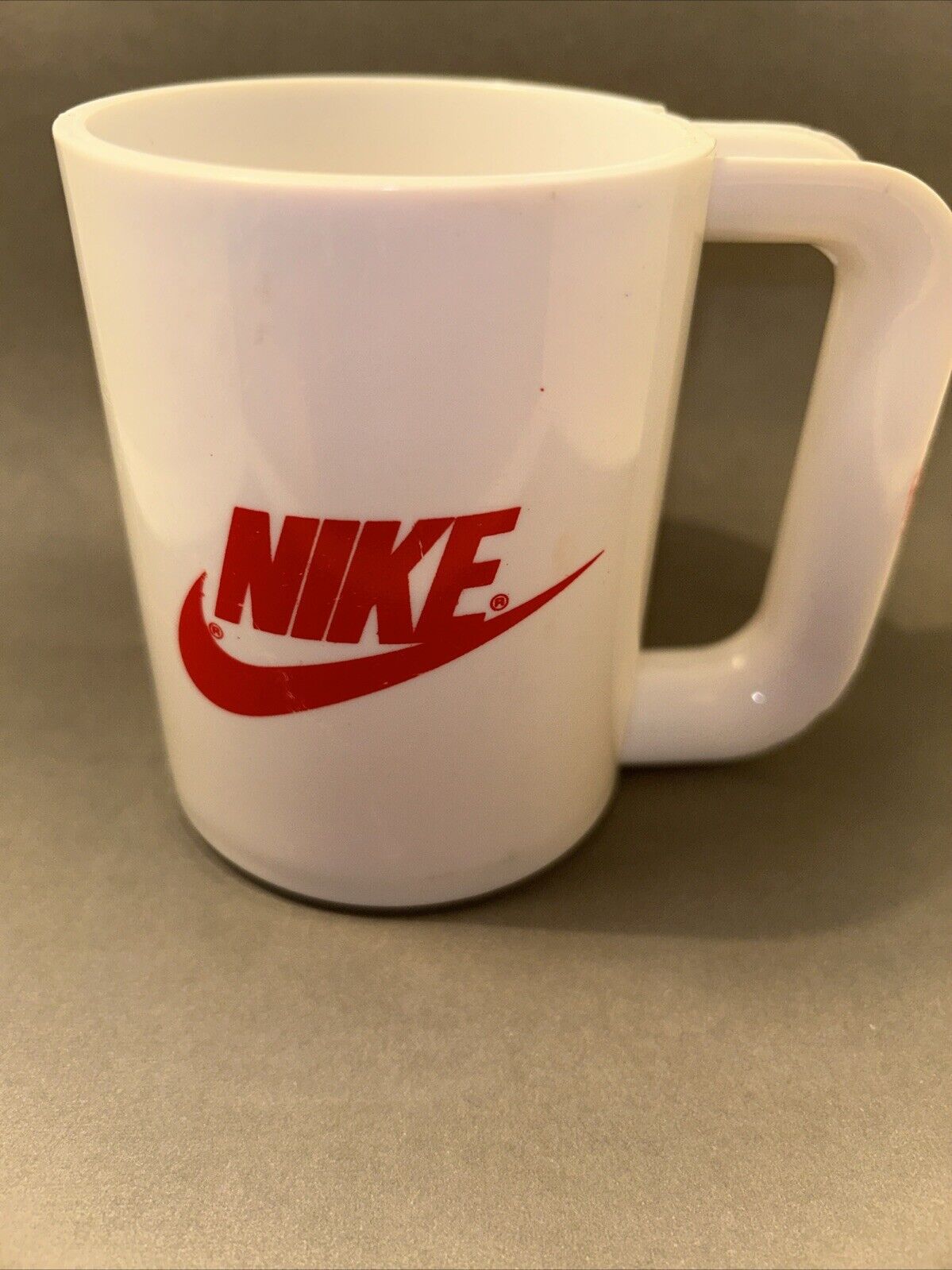 Vintage 1980’s Nike Employee Gift White Plastic Drinking Mug Cup Swoosh