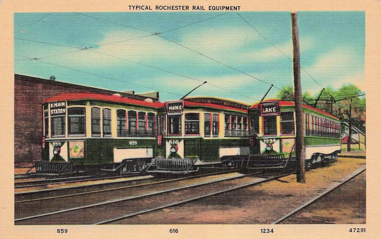 Rochester NY New York Trolley Tram Station Depot E Main Lake Vtg Postcard D62