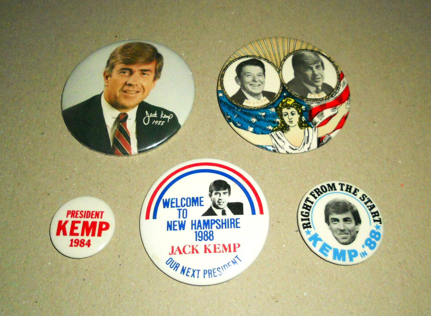 Lot Of Five--Jack Kemp 1988 Presidential Campaign Buttons--Nice Condition