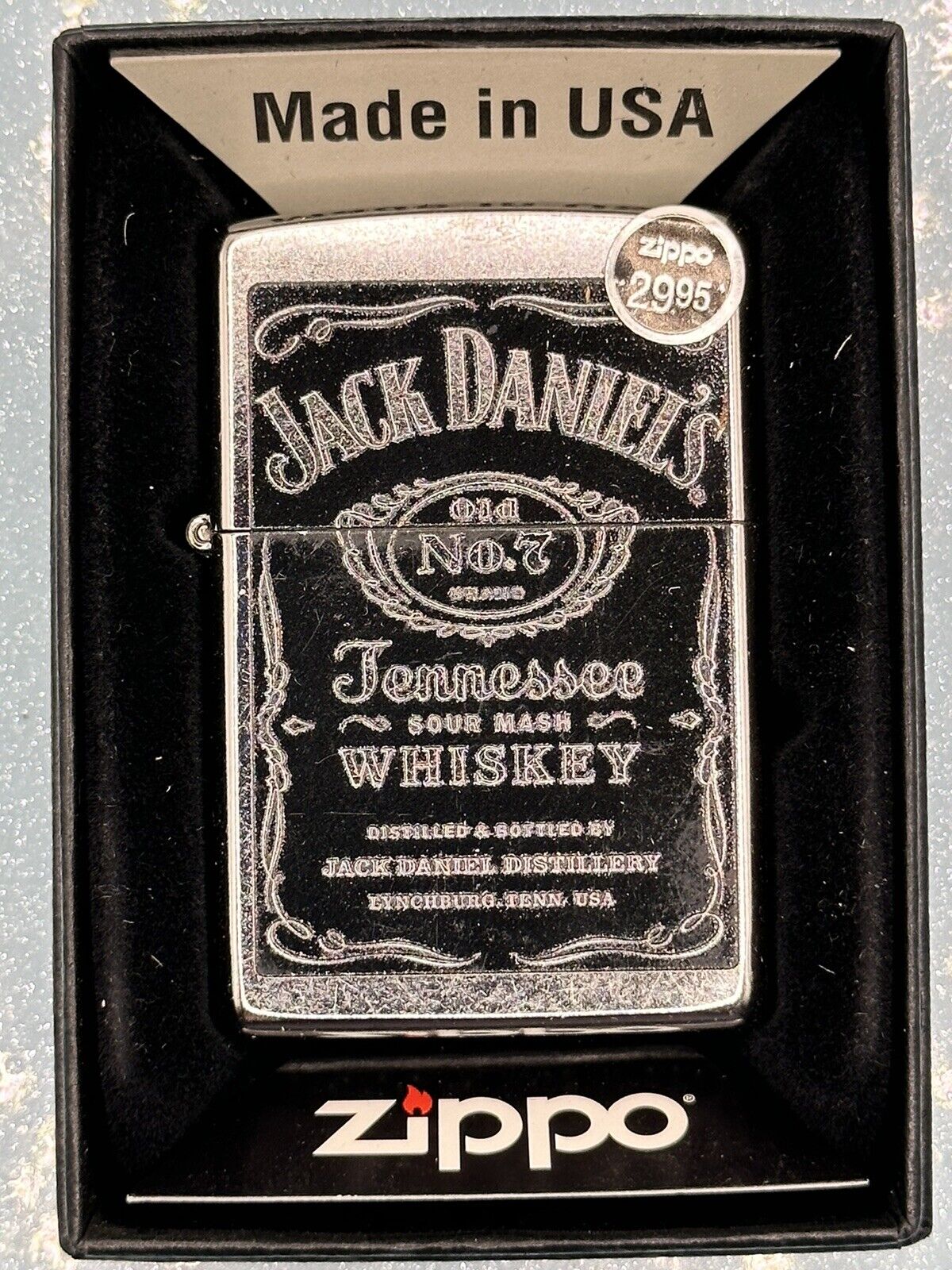 2021 Jack Daniel’s Tennessee Whisky Label Chrome Zippo Lighter NEW