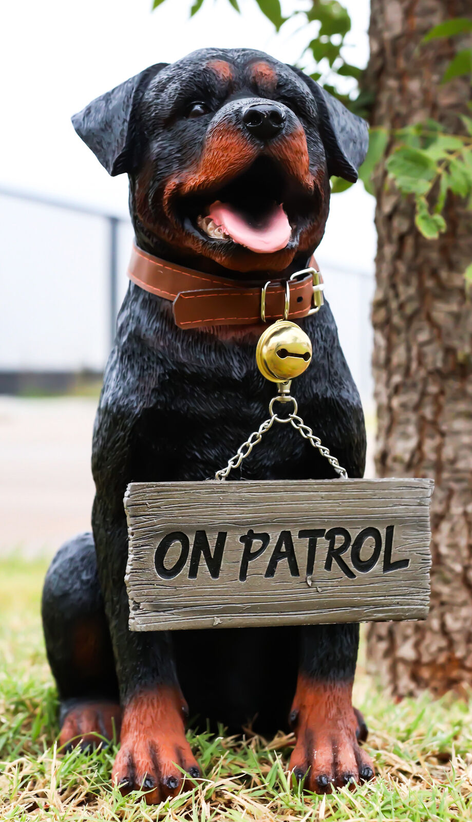 Guest Welcome Realistic Rottweiler Dog With Jingle Collar Sign Decor Statue 13\