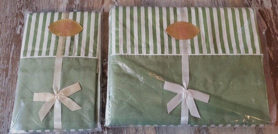 Vintage Penney\'s Combed Percale Double Sheet & Pillowcases, Green Striped; NIP