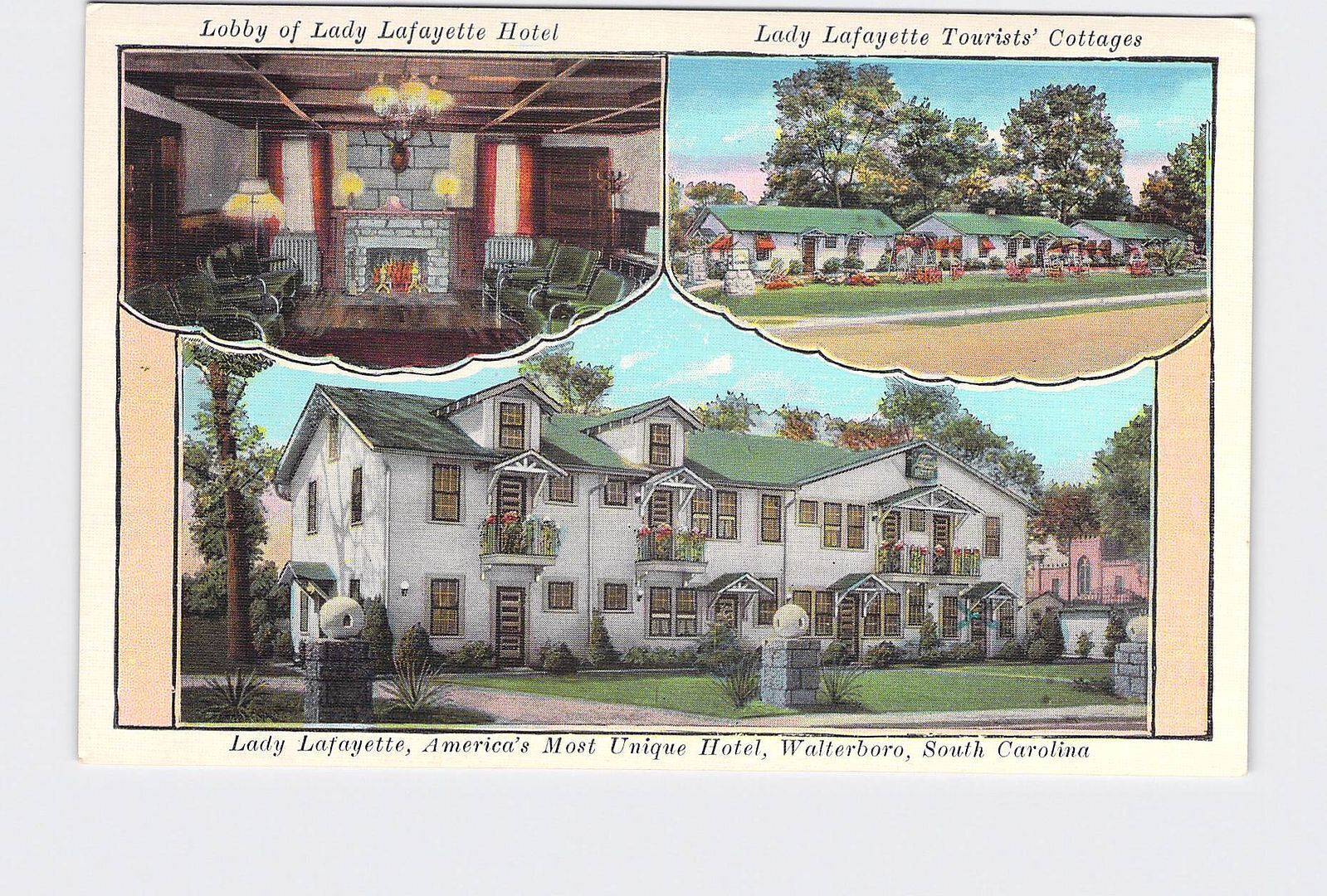PPC Postcard SC South Carolina Walterboro Lady Lafayette Multi-View Advertising