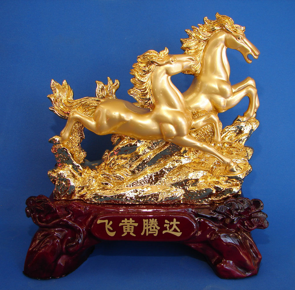 Double Golden Horse Statue for Booming Luck
