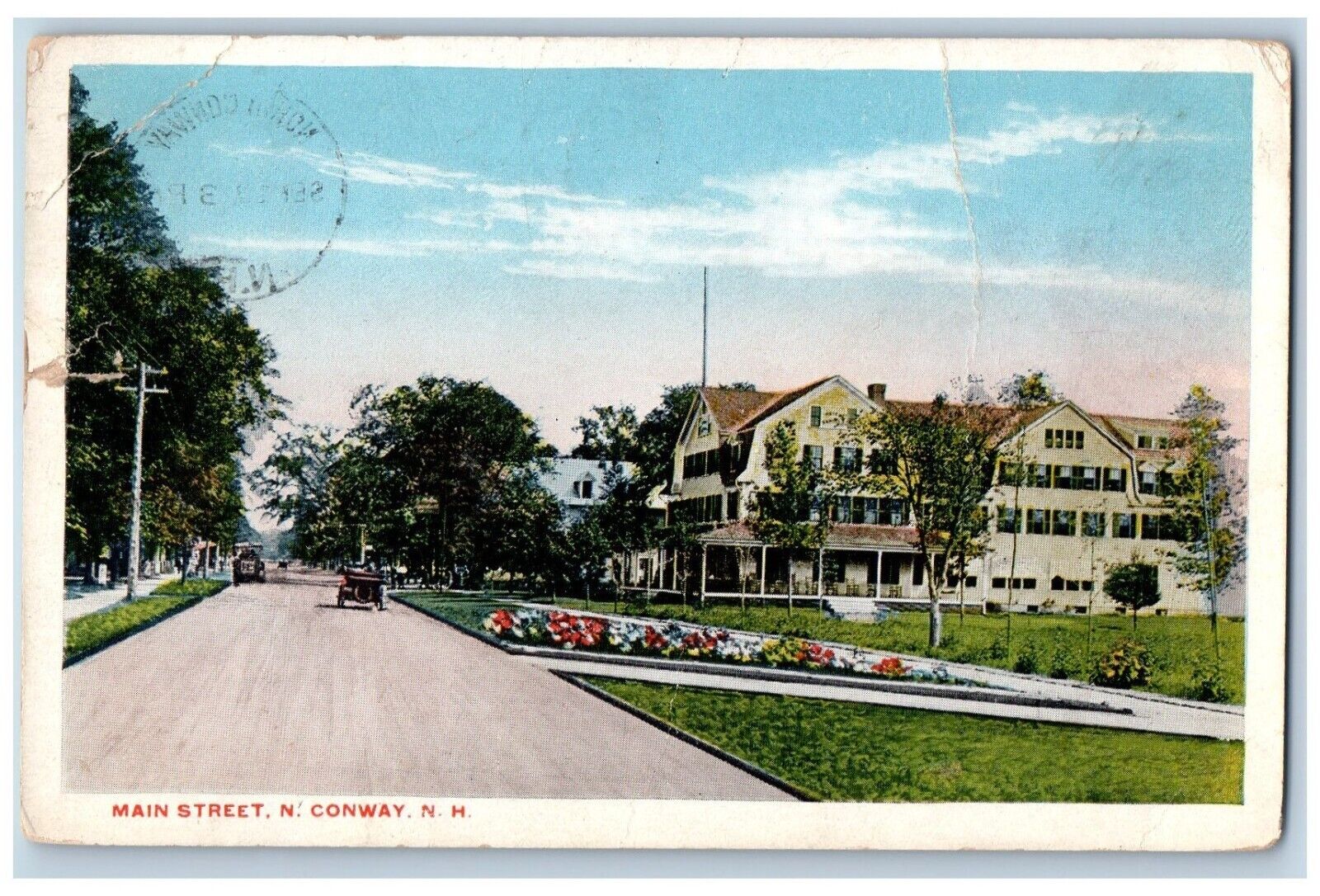 North Conway New Hampshire Postcard Main Street Exterior Building 1917 Vintage