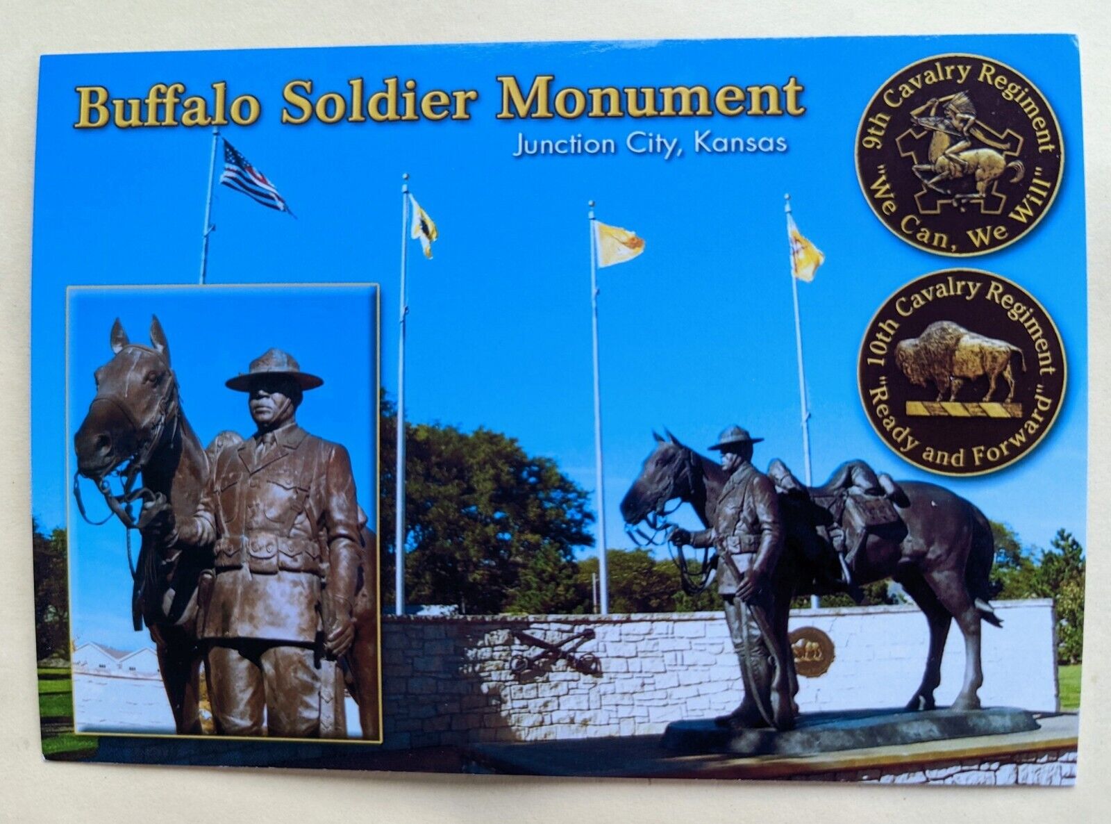 Postcard KS. Buffalo Soldier Monument. Junction City. Kansas 