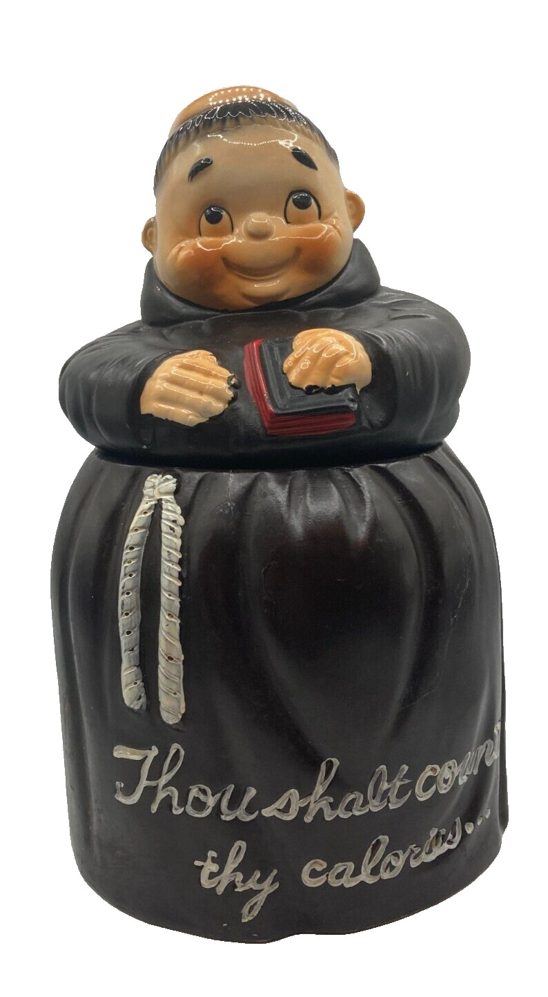 Vintage Thou Shault Not Count The Cookies Monk Cookie Jar Made In Japan 25 cms
