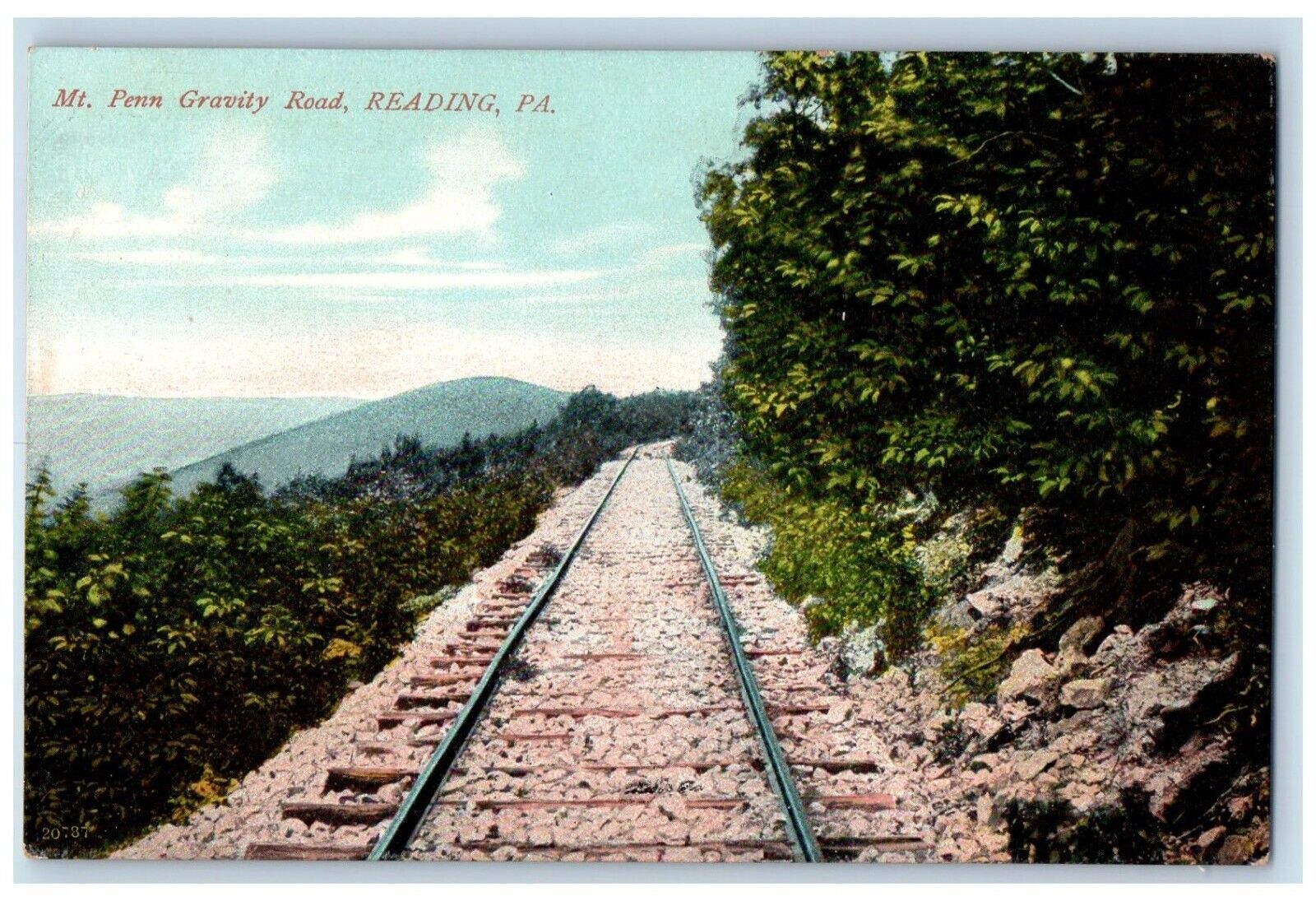 c1910 Mount Penn Gravity Road Railroad Train Trees Reading Pennsylvania Postcard