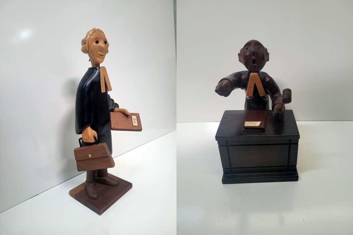 Rare Vintage Romer Italian Carved Wood Lawyer  and Judge Figurines