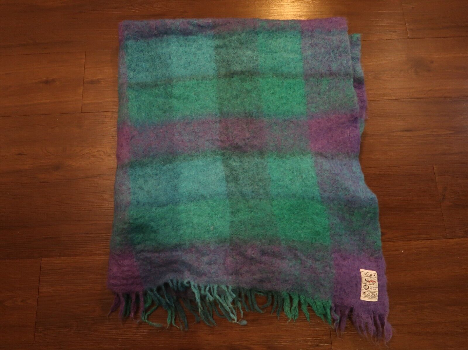 Avoca Handweavers Blanket Mohair Wool Plaid Made In Ireland Vintage Plaid Green