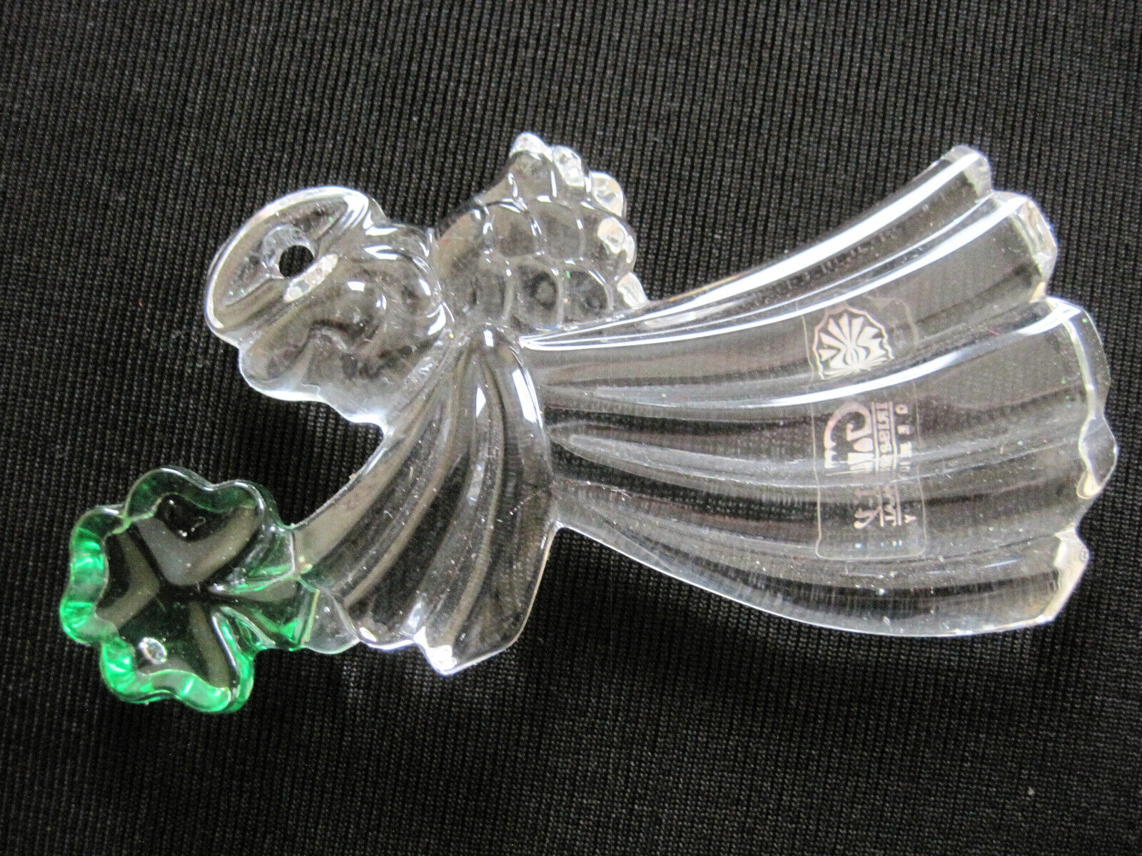 GALWAY Irish Crystal Glass Christmas Ornament ANGEL Green SHAMROCK 3.5\