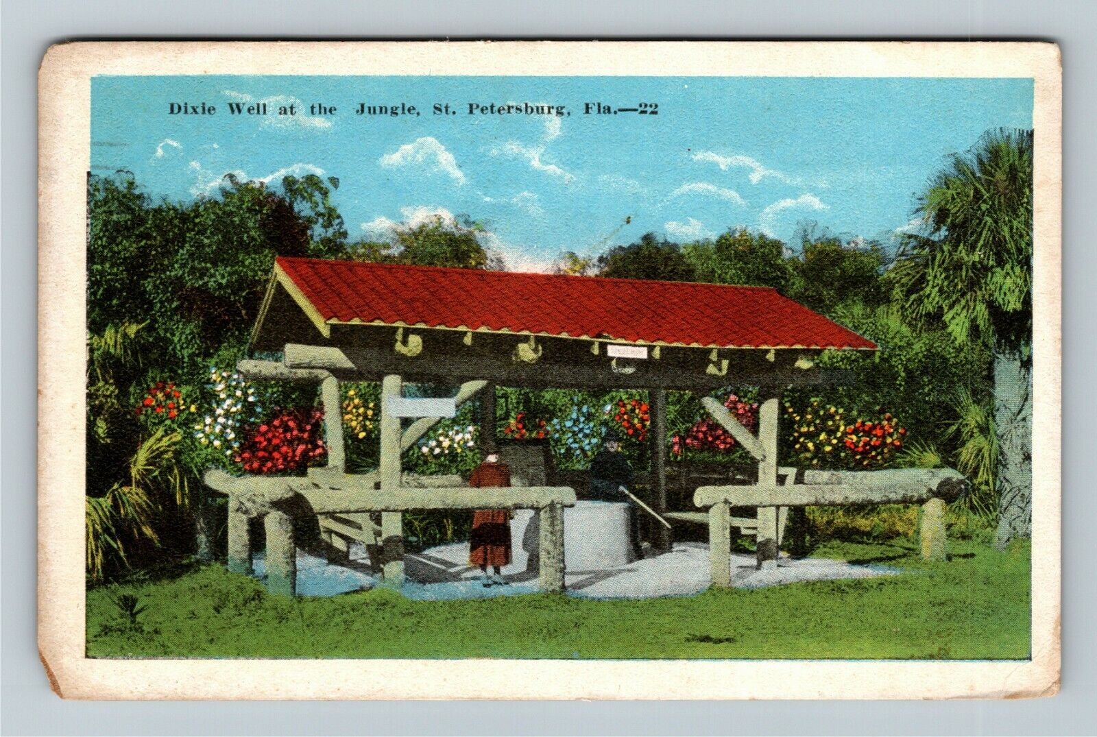 St Petersburg FL-Florida, Dixie Well At The Jungle Vintage Souvenir Postcard