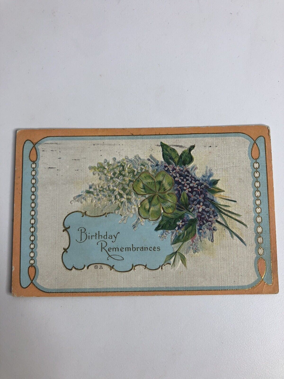 Antique Postcard 1914 Birthday Remembrances Floral Divided Back Embossed Posted