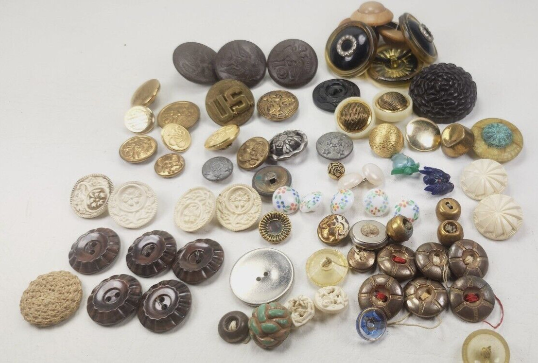 Wonderful Assorted Vintage Lot of 50+ Antique mixed and metal buttons