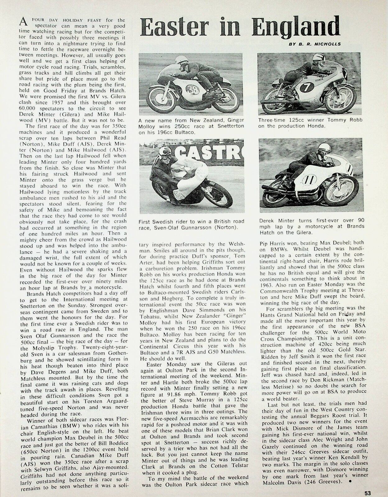 1963 Brands Hatch England Motorcycle Racing Molloy Robb Minter - Vintage Article