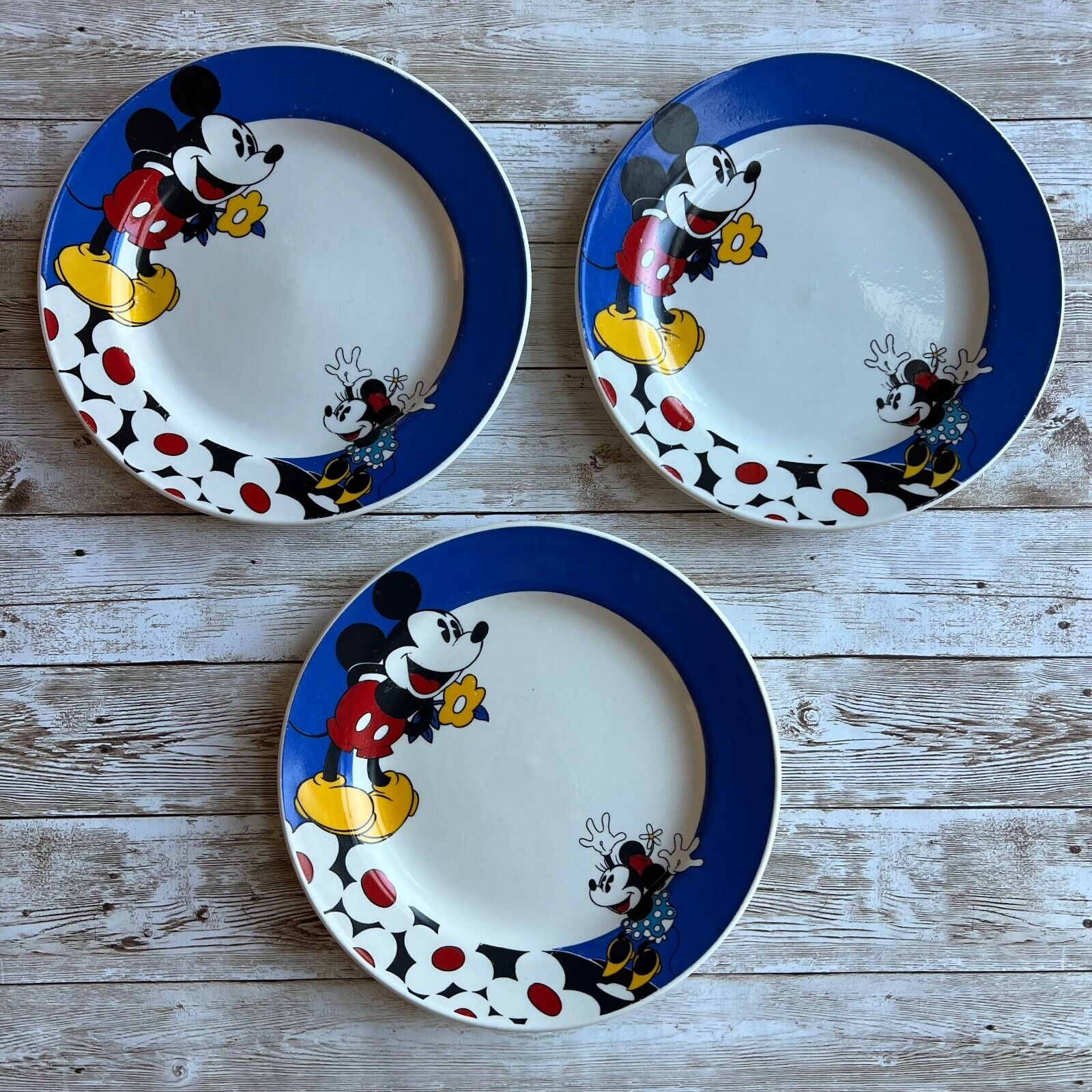 Vintage Lot Of 3 Disney By Gabbay 7.5 Inch Mickey & Minnie Mouse Dinnerware Set