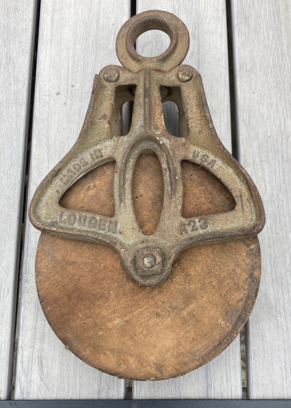 Antique Vintage Block and Tackle  Wood Pulley ,Louden A23.USA