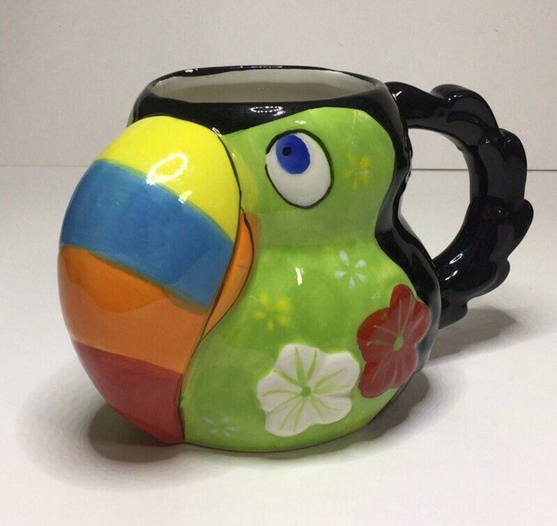 Pier 1 Imports Toucan Cup Mug 14 Oz Hand Painted Earthenware Vtg
