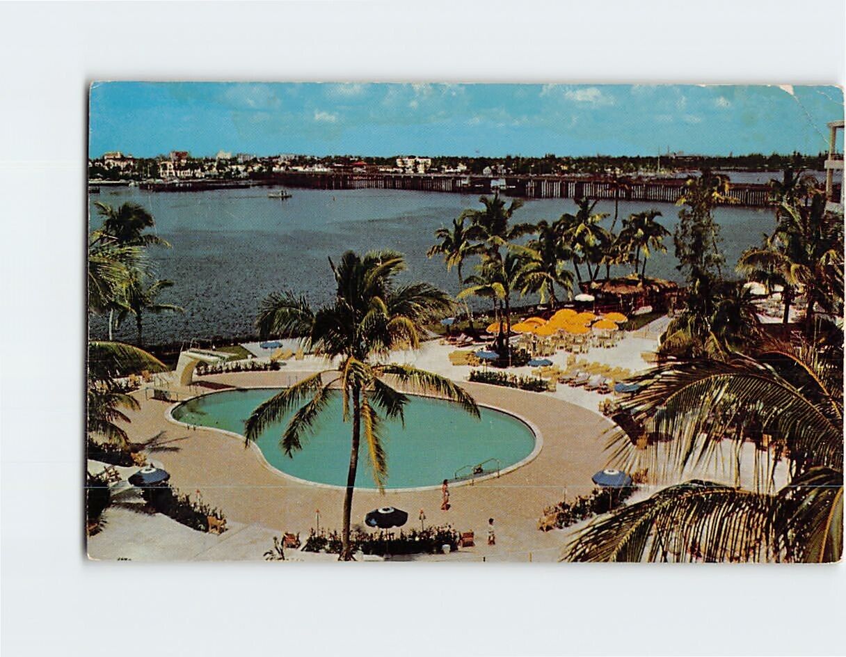 Postcard Overlooking Pool & Patio Palm Beach Towers Palm Beach Florida USA