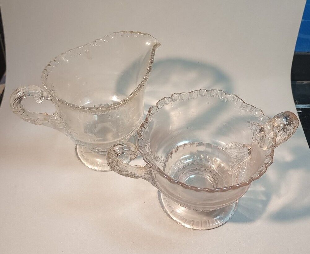Vintage Elegant Depression Glass (Cambridge?) Clear Crystal  SUGAR & CREAMER