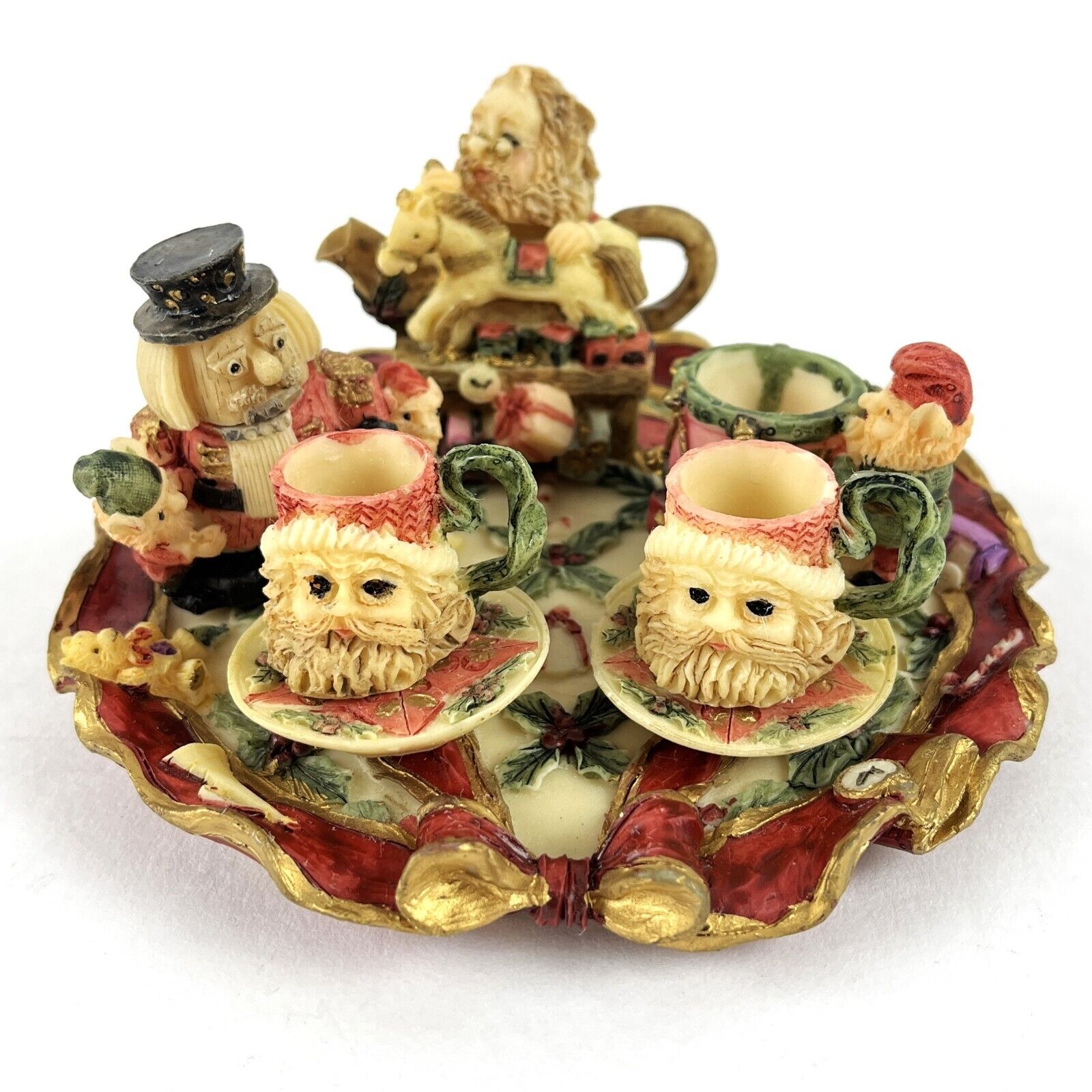 VTG 1995 Christmas Miniature Tea Set Santa Elves Workshop Toys Figurines