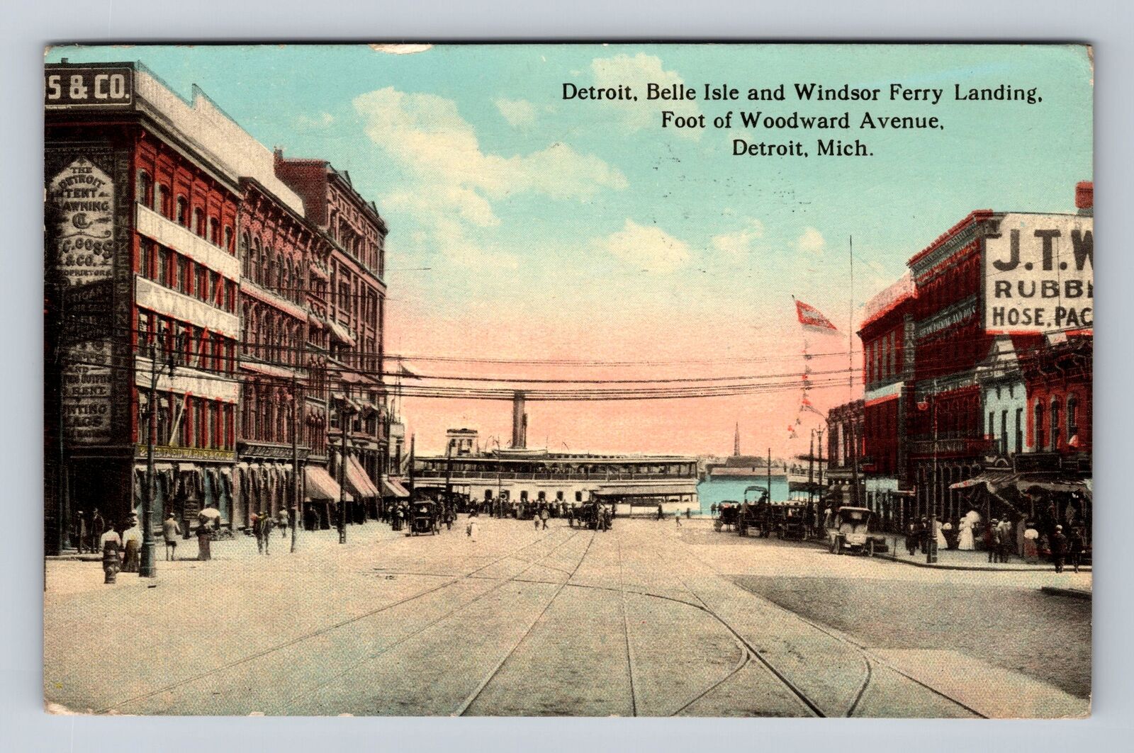 Detroit MI-Michigan, Belle Isle & Windsor Ferry Landing, Vintage c1913 Postcard