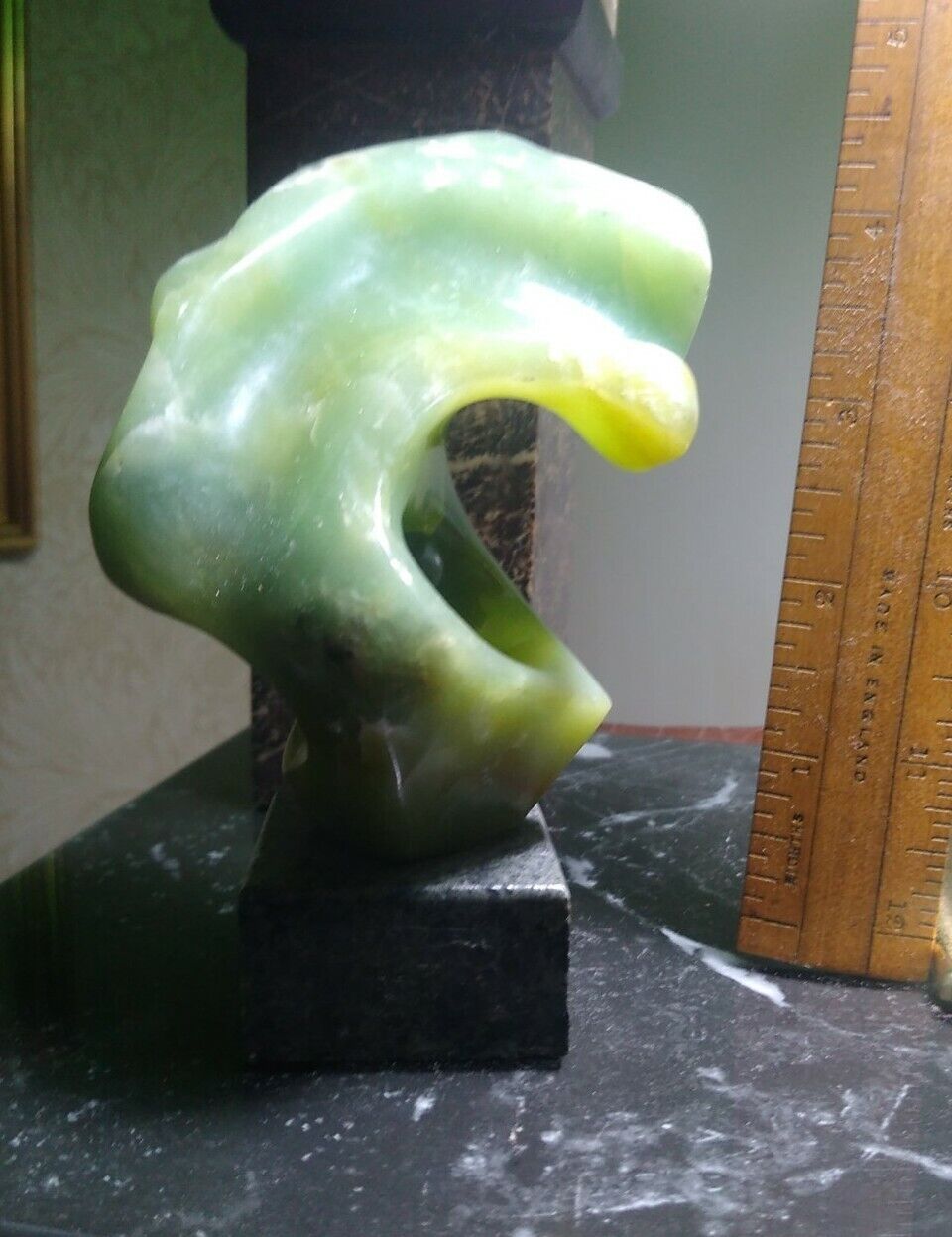MID CENTURY HAND CARVED Green abstract sculpture 12cm \