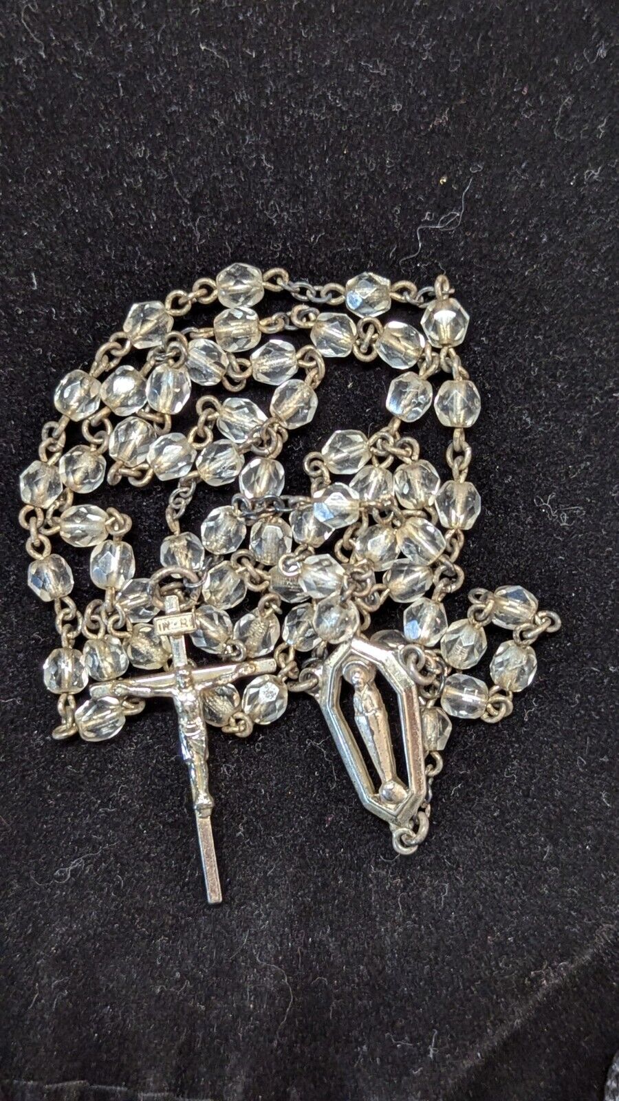 Vintage Hayward Sterling Rosary Delicate Faceted Crystal Beads Moderne Crucifix